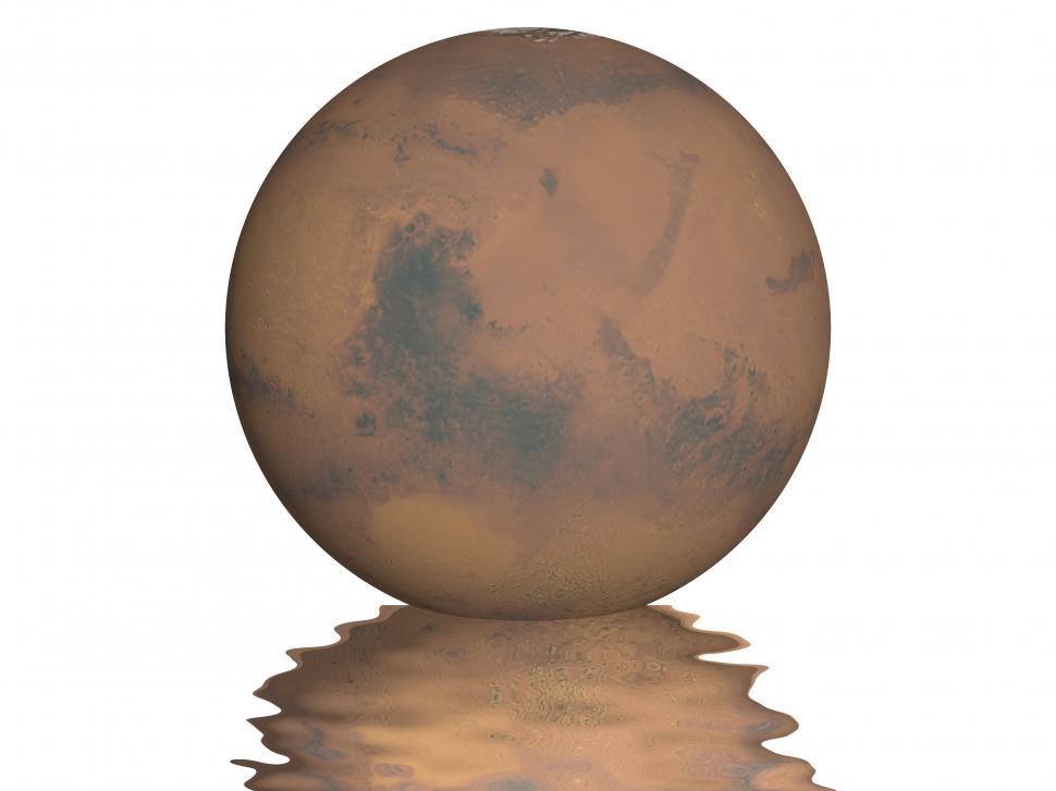 Free Image of Planet Mars with small wavy reflection under it 