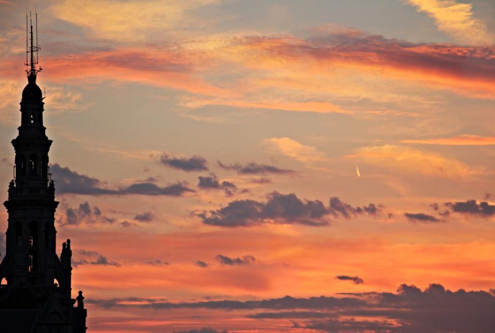 Free Image of Silhouette of a spire against evening sky 