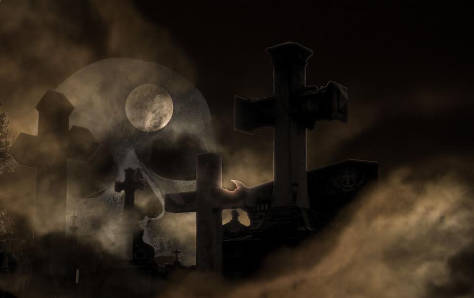 Download Free Stock Photo of Spooky cemetery scene 