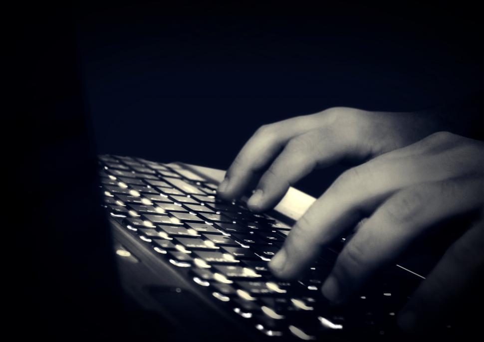 Download Free Stock Photo of Hands Typing on Keyboard - Hazy Looks - Dark Version 
