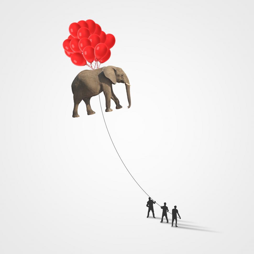Free Image of People Lifting Elephant with Balloons - Teamwork Concept  