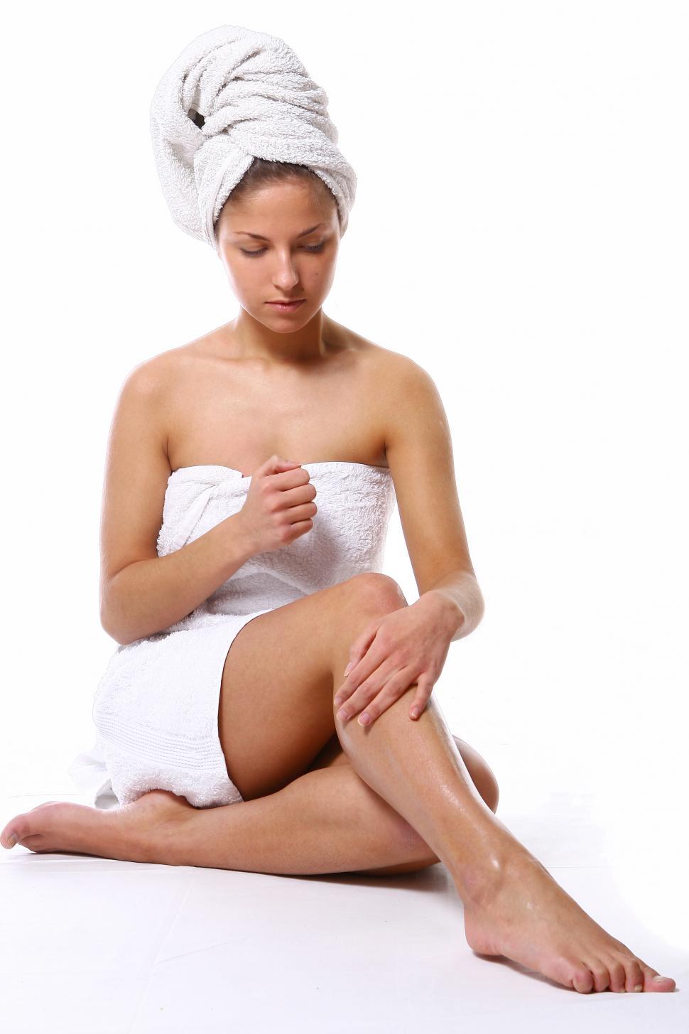 Free Image of beautiful girl with white towel after spa 