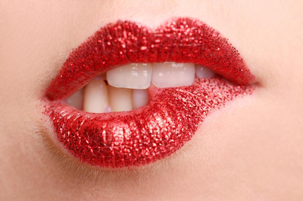Free Image of lips with bright red lipstick 