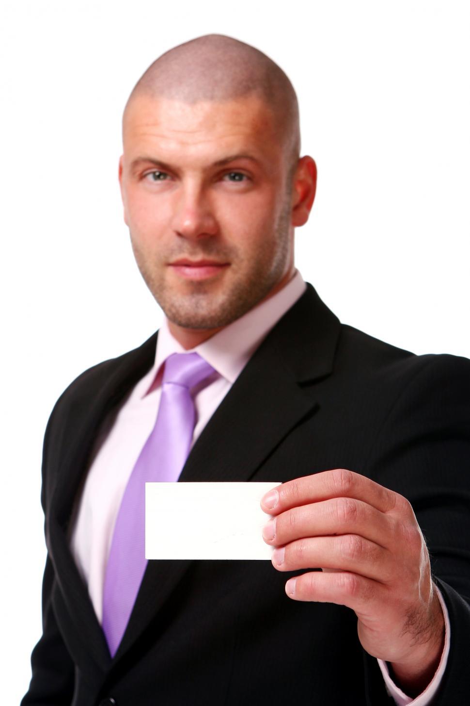 Free Image of business man with blank calling card isolated on white 