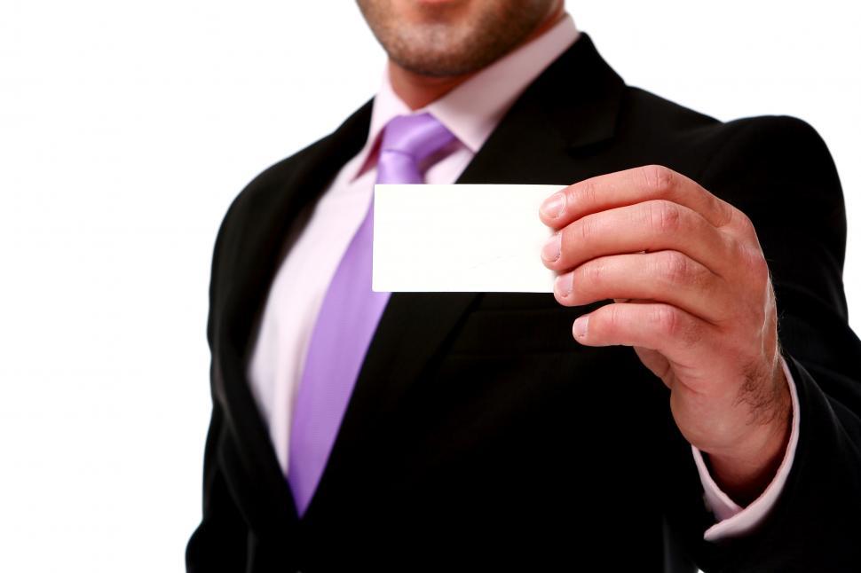 Free Image of anonymous businessman with blank card 