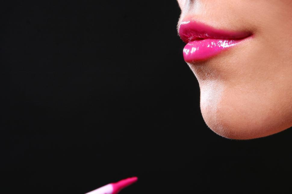 Free Image of female mouth - close up with pink lipstick 