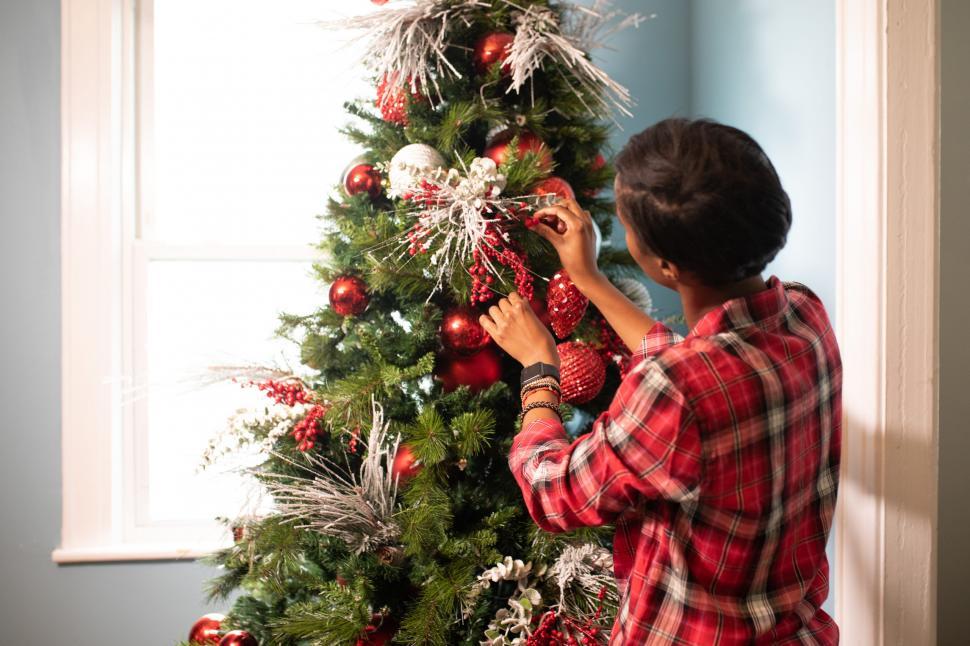 Free Image of Young Woman with Xmas Tree 
