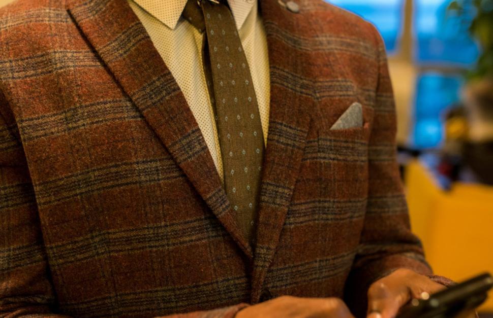Free Image of Chequered Tweed Blazer With Tie 
