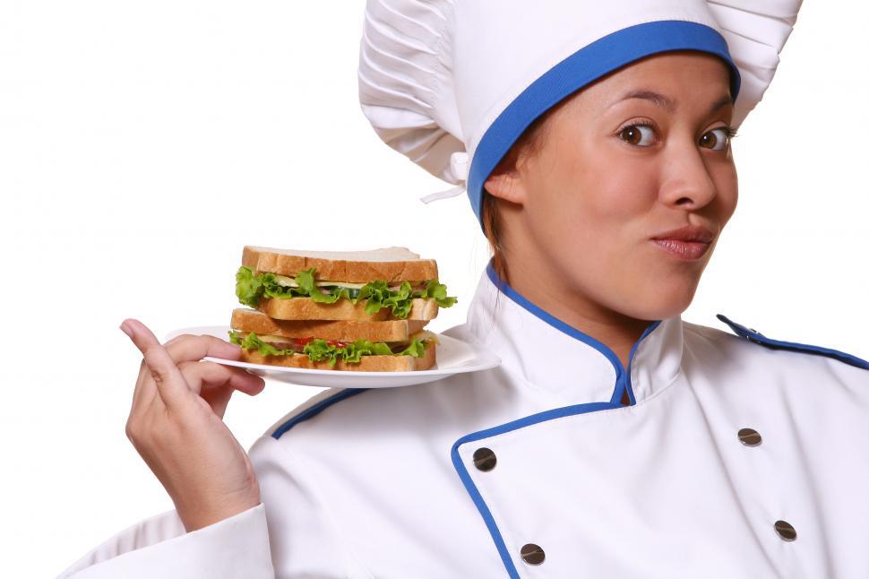 Free Image of Chef with a sandwich plate 