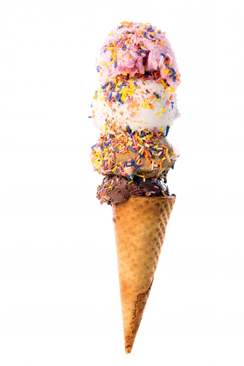 Download Free Stock Photo of Four scoops of ice cream with sprinkles 