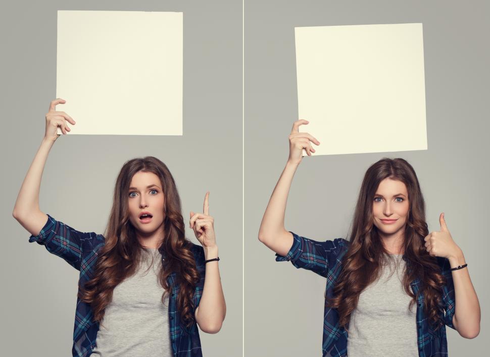 Free Image of Two frames in one - woman with blank signs 