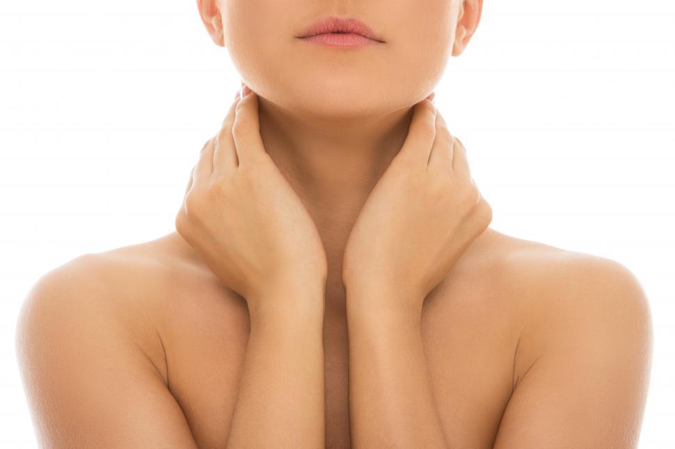 Free Image of Unrecognizable woman with hands on neck 