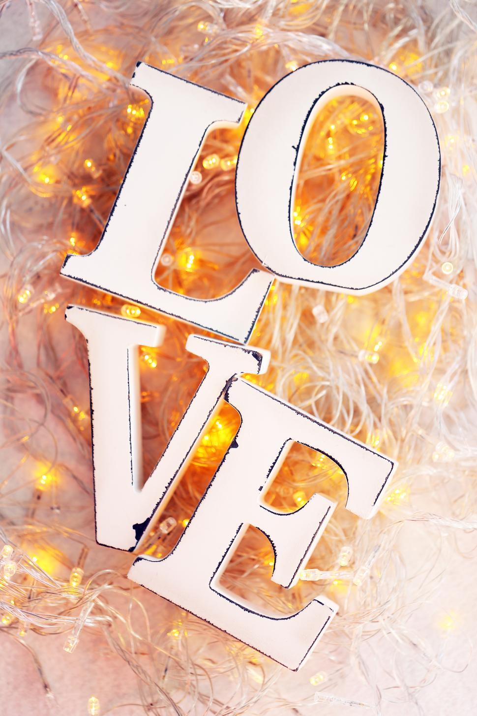 Free Image of Love word on lighted garland 