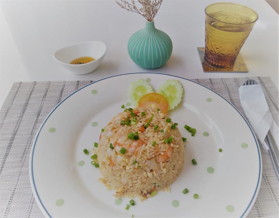 Free Image of Plate of fried rice with shrimp  