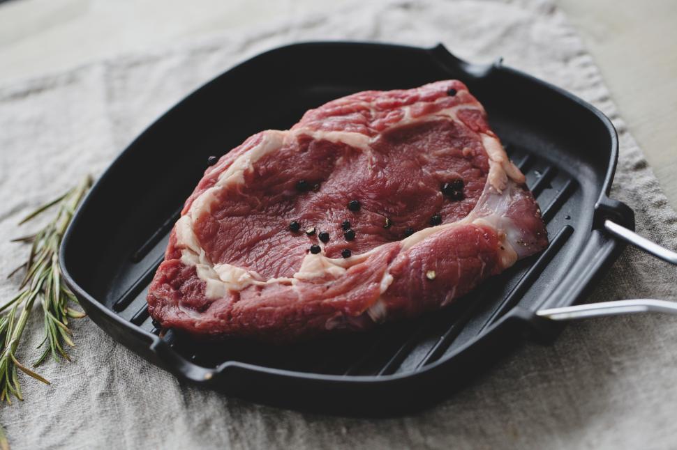 Free Image of Raw meat in an iron pan 