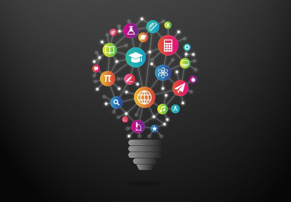 Download Free Stock Photo of Education and Learning Concept with Colorful Light Bulb 