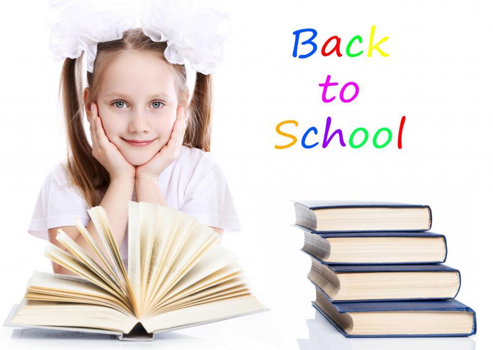 Free Image of Cute girl with books and Back To School  