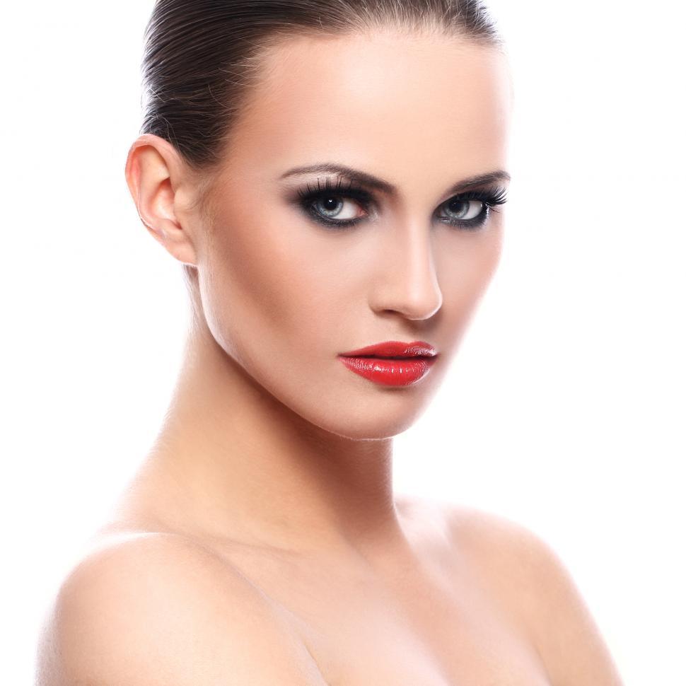 Free Image of Beautiful female model with red lipstick 