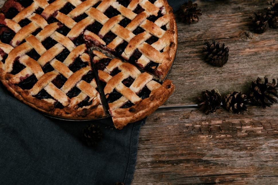 Free Image of One piece cut from delicious, blueberry pie 