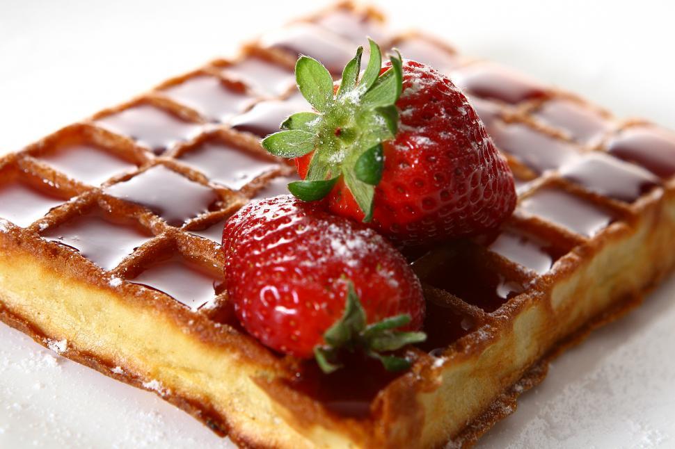 Free Image of Waffles with strawberry, sweet breakfast 