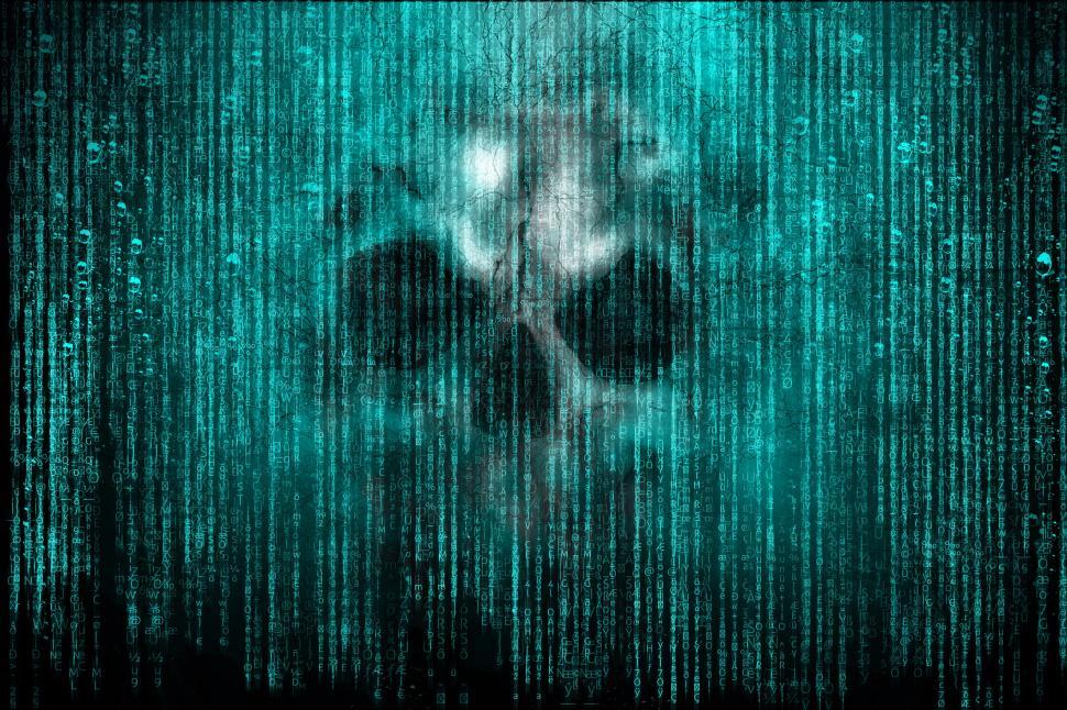 Download Free Stock Photo of Cyber Attack - Skull over Computer Code  