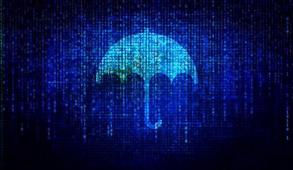 Download Free Stock Photo of Data Protection - Digital Umbrella Over Binary Code 
