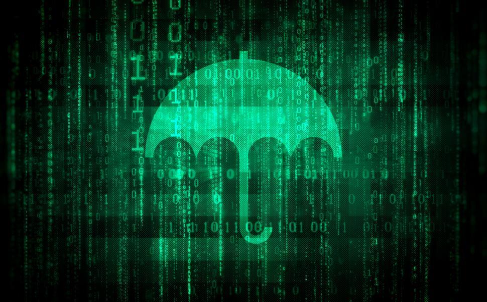 Free Image of Data Protection - Digital Umbrella Over Binary Code - Data Secur 