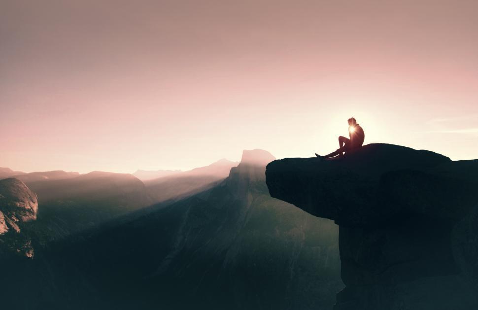 Free Image of Dawn Over Yosemite - New Beginning - Man Contemplating Sunrise o 