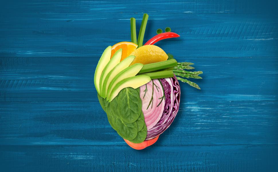 Download Free Stock Photo of Healthy Eating - Heart Made with Fruits and Vegetables 