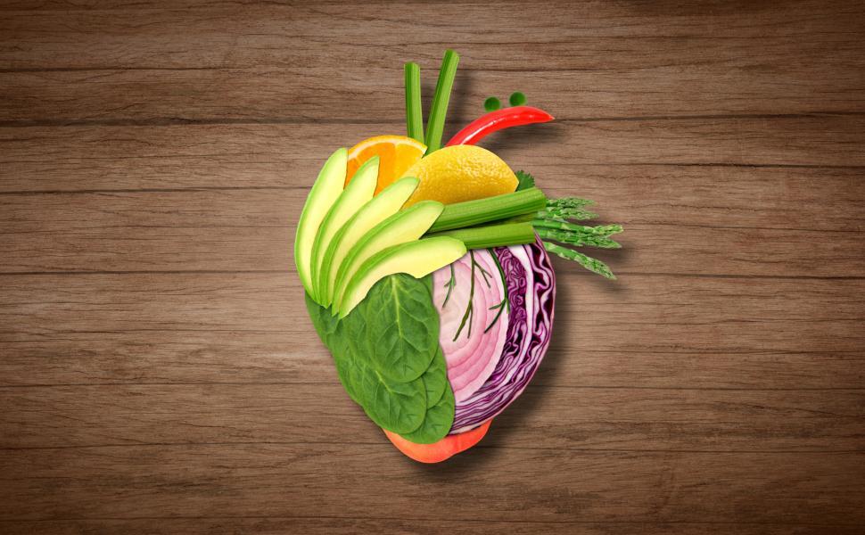 Download Free Stock Photo of Healthy Eating Concept - Heart on Wooden Background 
