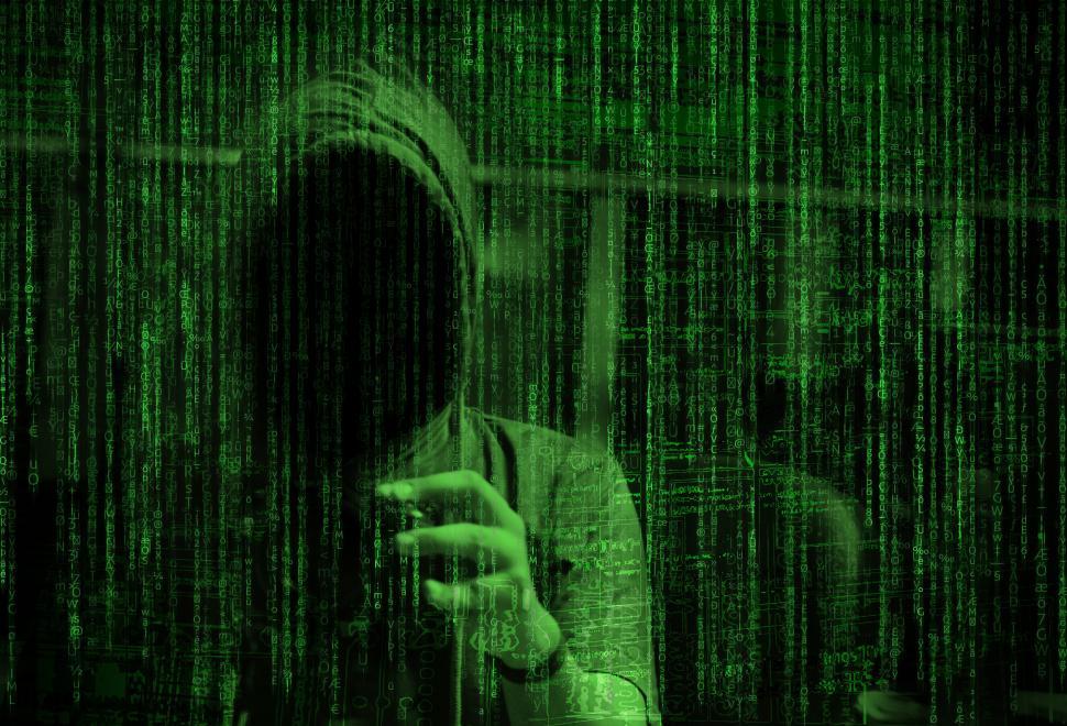Free Image of Matrix Over Computer Hacker - Cyber Crime Concept 