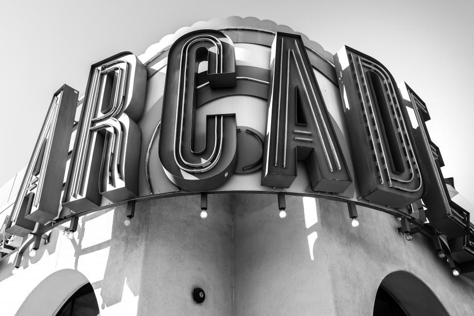 Free Image of Arcade Neon Sign, Black and White 