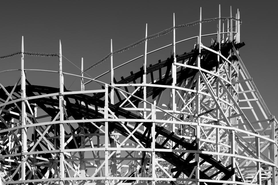 Free Image of Black and White - Wooden Roller Coaster 