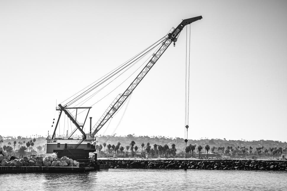 Free Image of Crane at the Beach, Black and white 