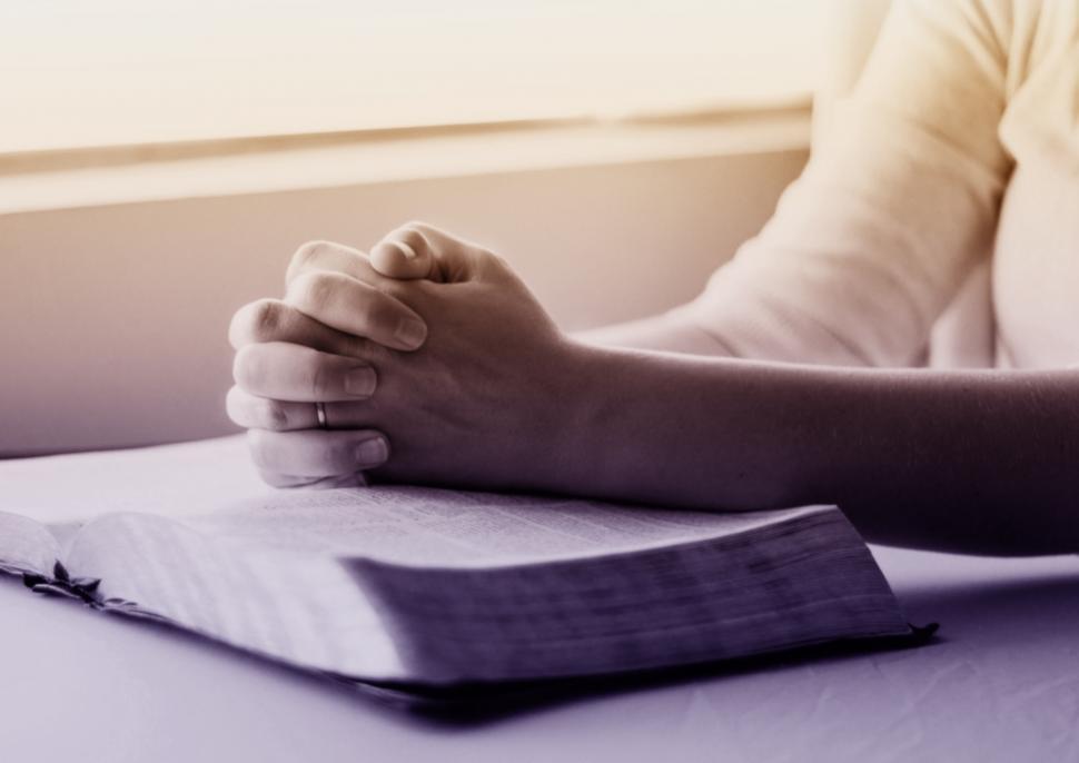 Download Free Stock Photo of Praying Hands over Bible - Person Praying - Belief - Faith 