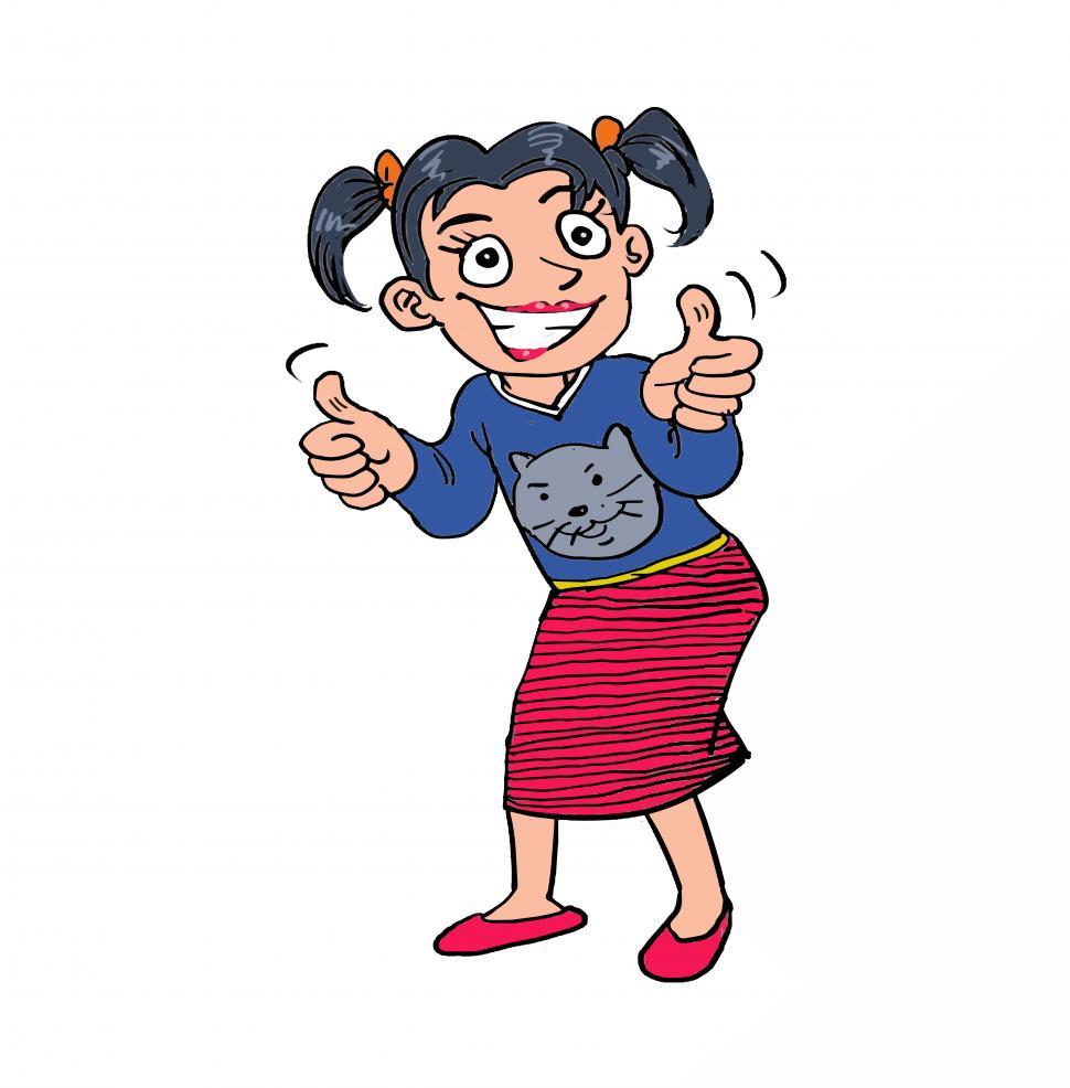 Free Image of Girl gives thumbs up Print 