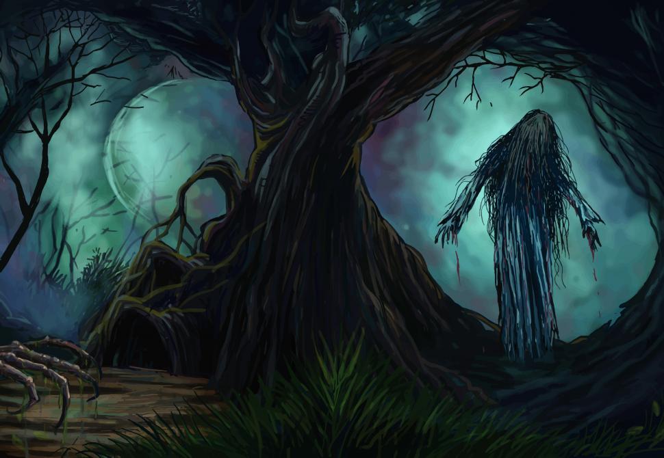 Download Free Stock Photo of Horror dark night background illustration.  