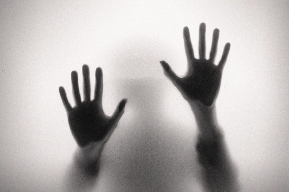 Download Free Stock Photo of Crying for Help - Fear - Hand Silhouettes on Glass - Noisy Looks 