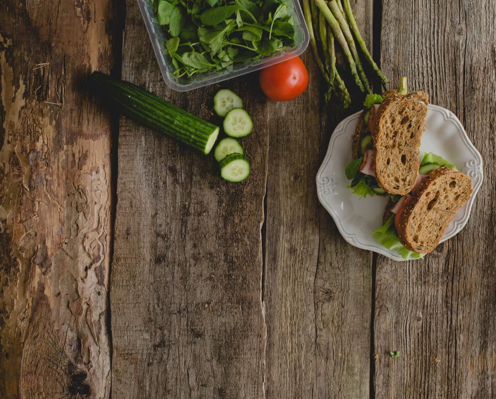 Free Image of Healthy Sandwich on the table - background with copyspace 