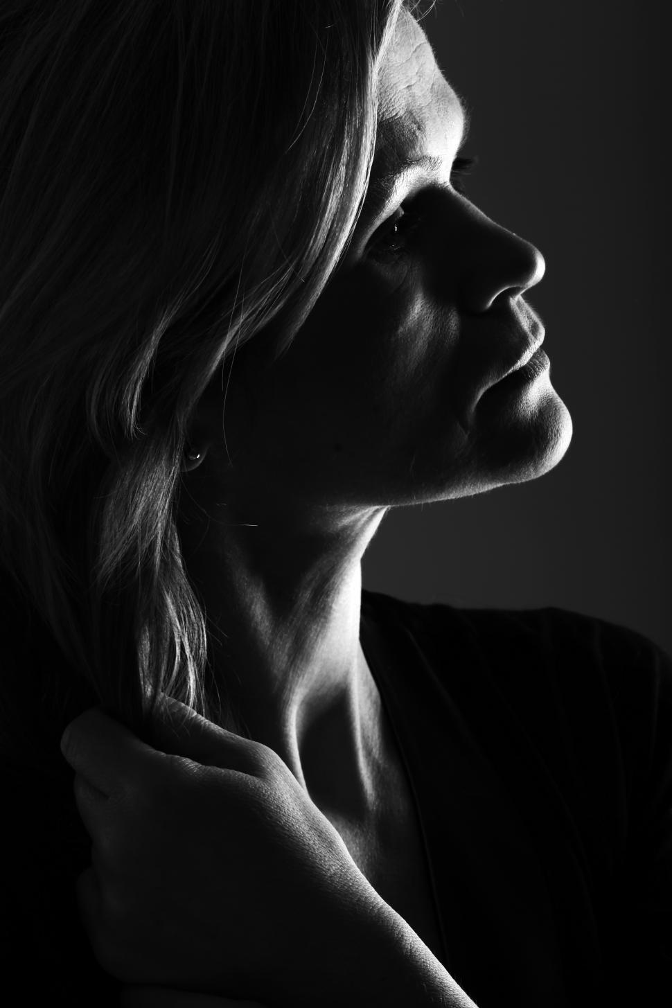 Free Image of Woman, black and white, high key lighting 