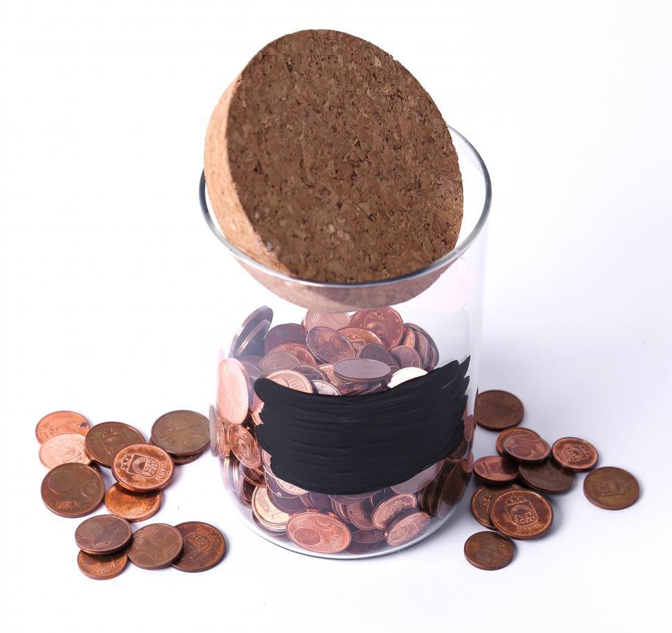 Free Image of Jar of coins with cork lid 
