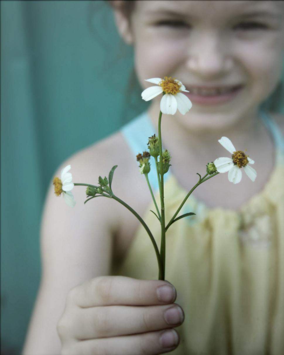 Free Image of Smiling little girl with flowers 