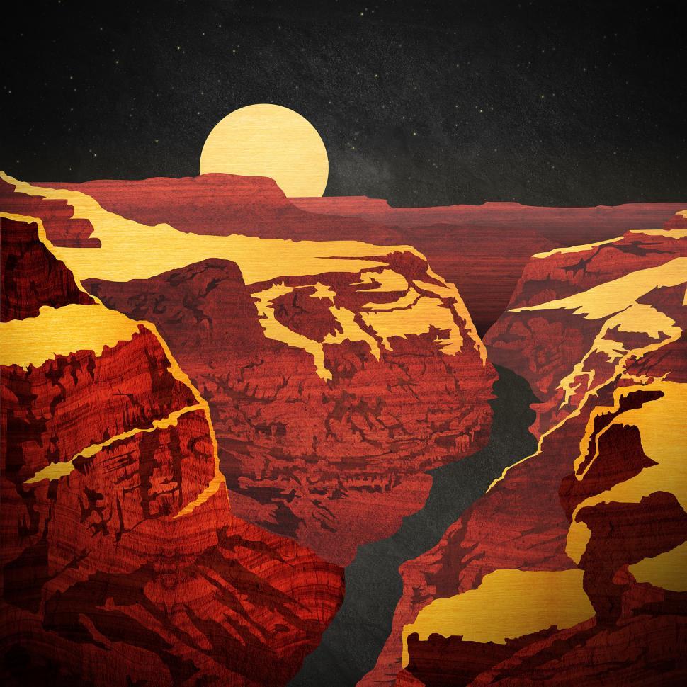 Free Image of Grand Canyon Under a Full Moon - Iconic Landscape 