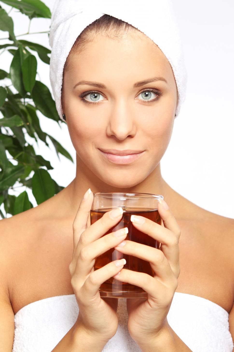 Free Image of Spa. Young woman with cup of hot tea 