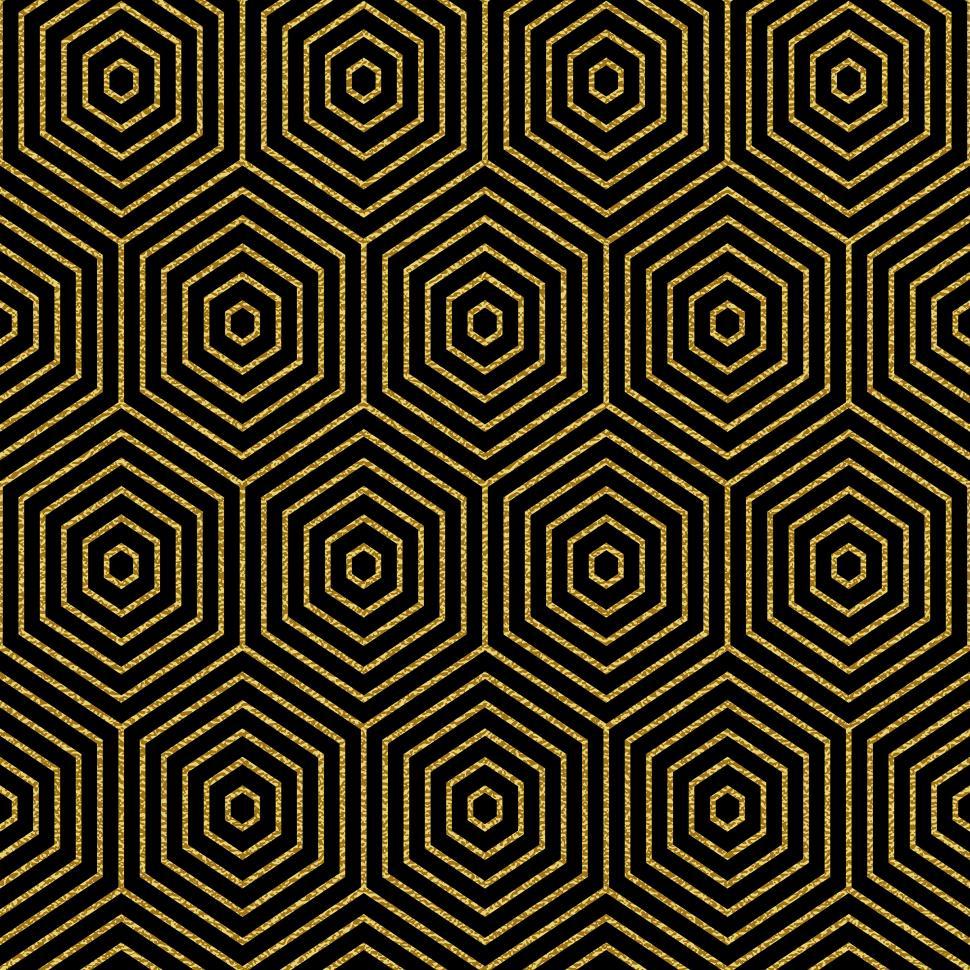 Free Image of Black and Gold Abstract Geometric Pattern Based on Concentric Hexagons 