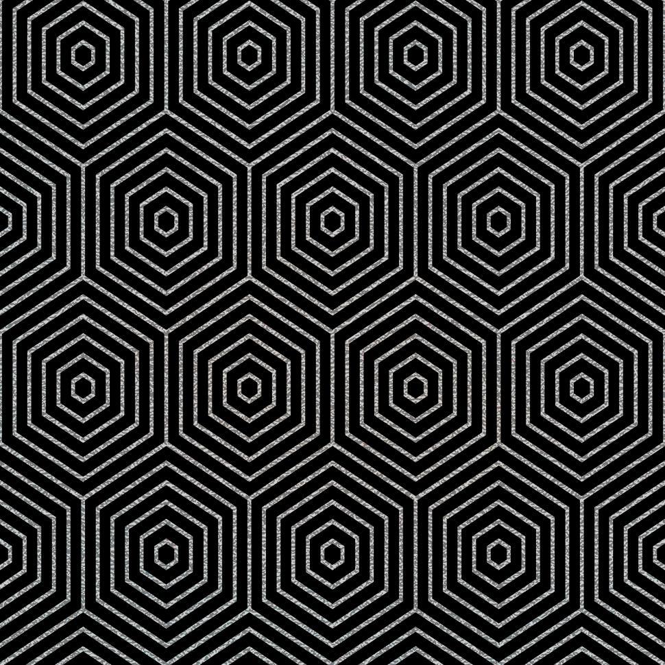 Free Image of Black and Silver Abstract Geometric Pattern Based on Concentric Hexagons  