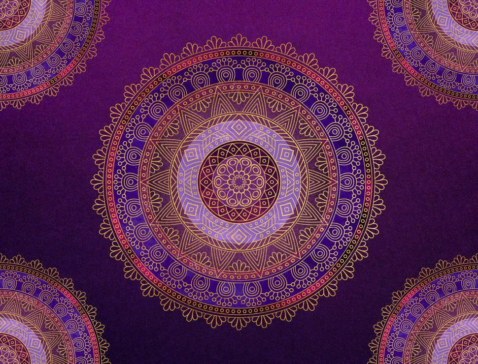 Free Image of Mandala - Textured Golden Mandala with Shades of Purple 