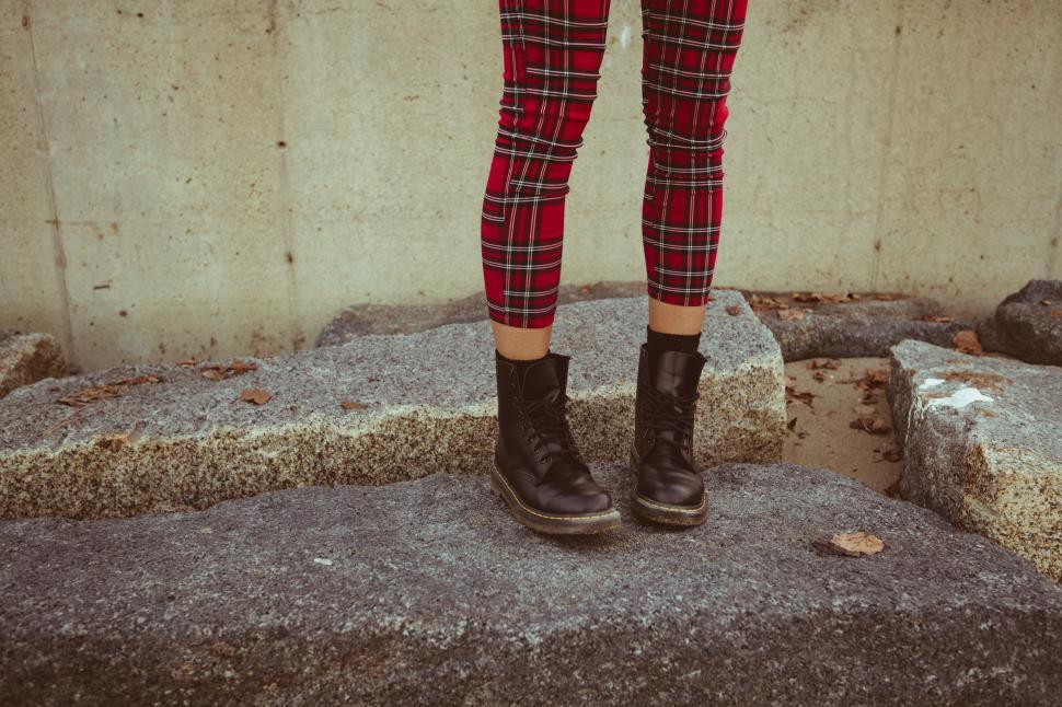 Free Image of Woman in red plaid pants 