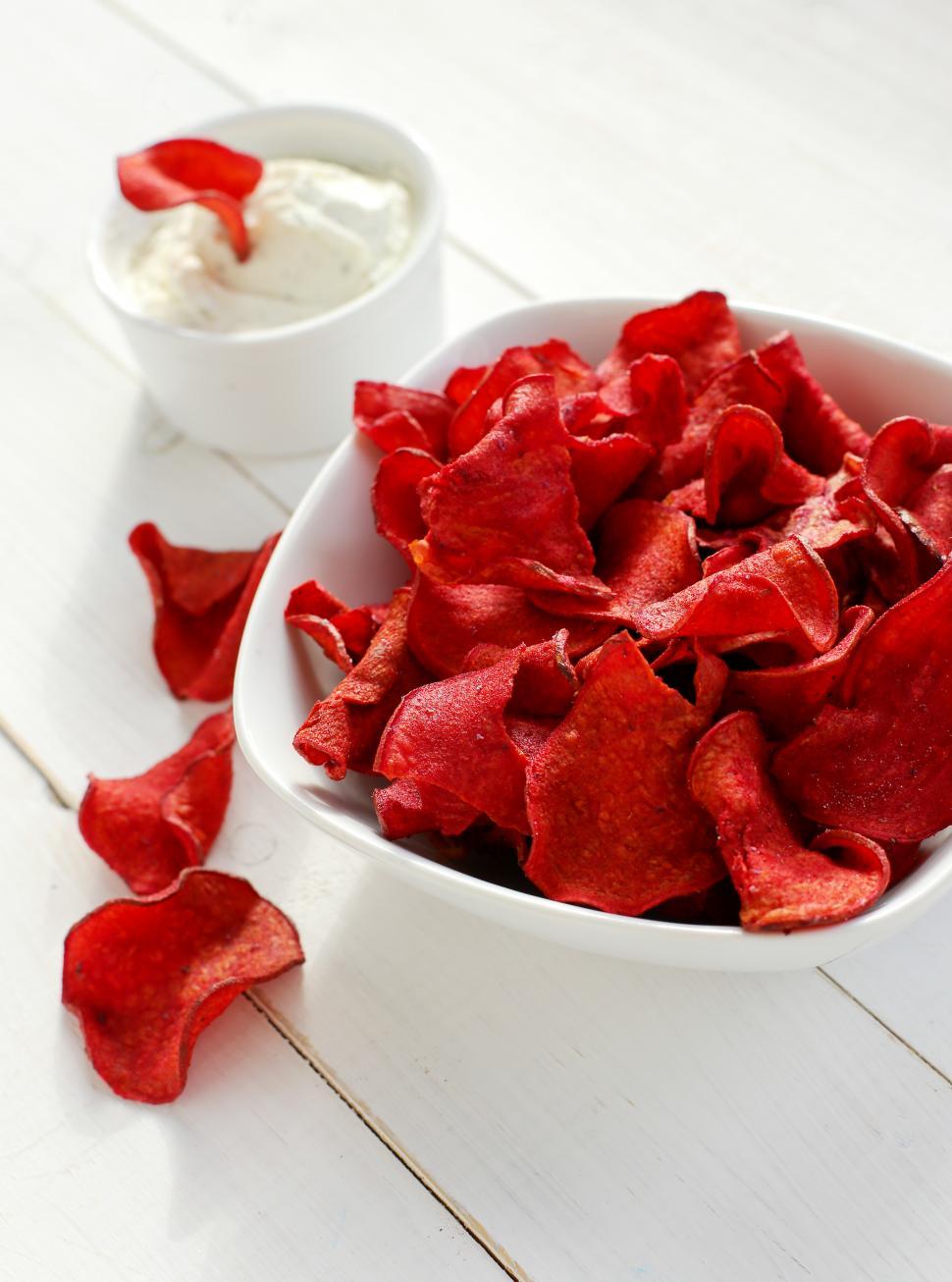 Free Image of Red chips - gourmet vegetarian chips 