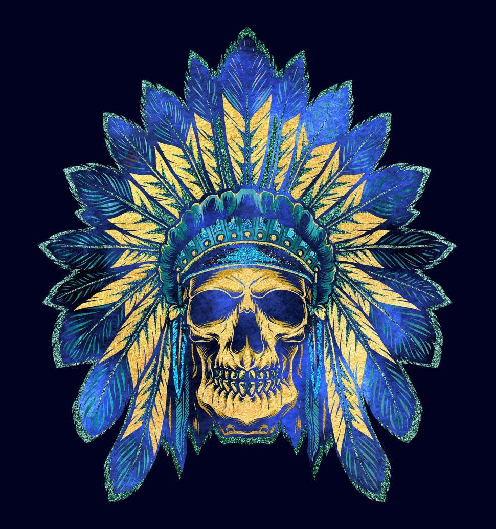 Free Image of Apache Skull - Gold and Blue Texturized Design 